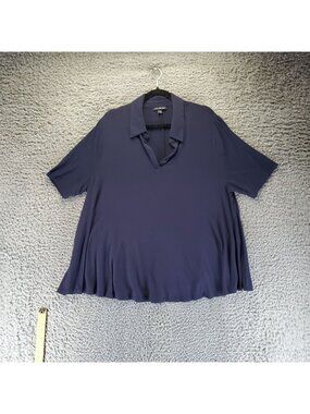 Lane Bryant Top Womens 18/20 Navy Blue Collared Short Sleeve Relaxed Fit Tunic